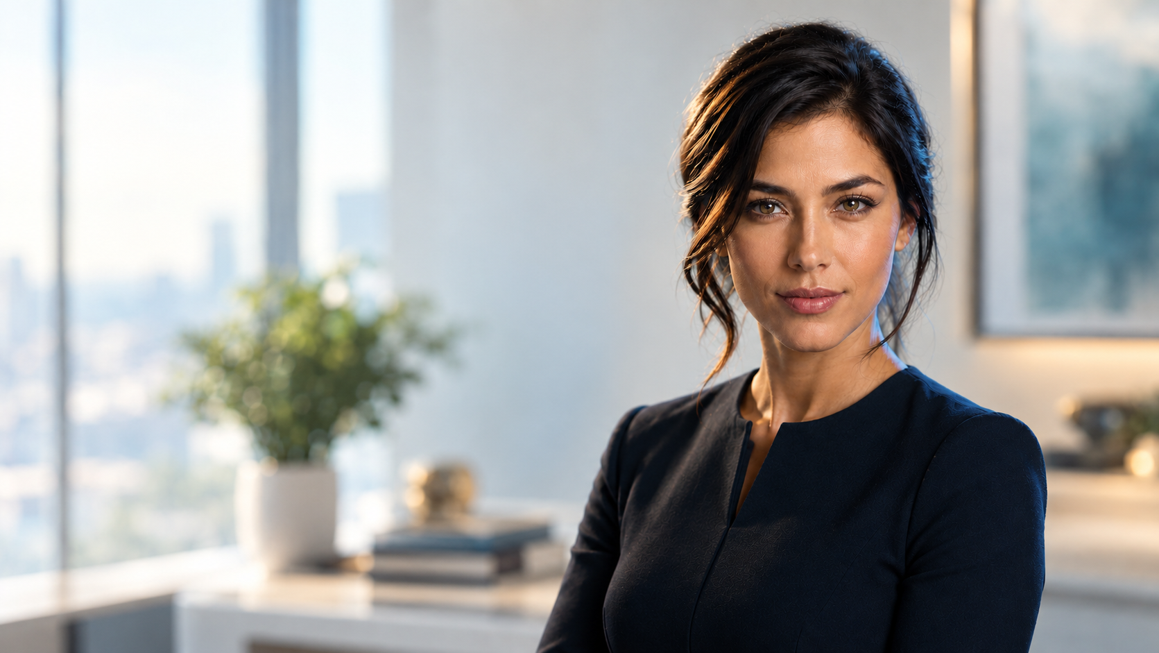 Aria, AscendantOps’ AI virtual assistant, in a bright modern office